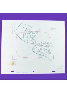 Mojo Jojo and Blossom Powerpuff Girls Original Production Cel Drawing